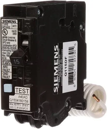 Siemens Q115DF 15-Amp AFCI/GFCI Dual Function Circuit Breaker