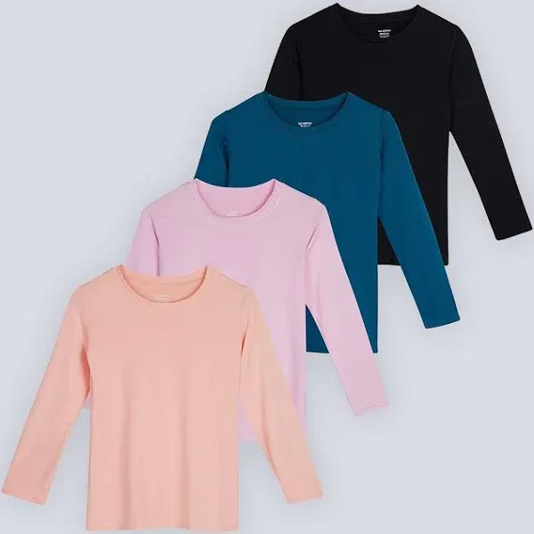 Real Essentials Girls' Dry-Fit Long Sleeve Active Crew Neck T-Shirt (4 Pack)