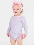 RuffleButts Lavender Seersucker Long Sleeve One Piece Rash Guard - 6-12M