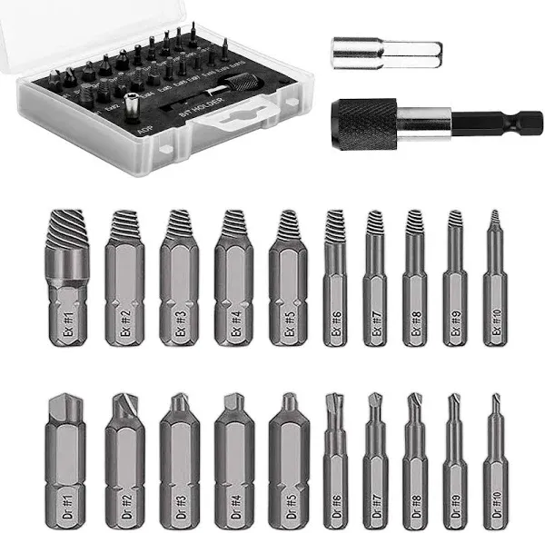 22 Pcs Easy Out Stripped Screw Extractor Kit