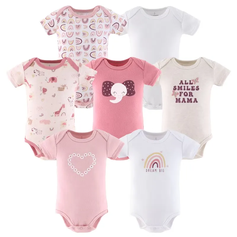 The Peanutshell Rainbow Safari Baby Bodysuits for Girls, 7-Pack, 9-12 Months