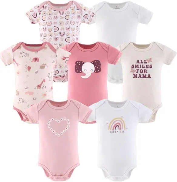 Rainbow Safari 7-Pack 100% Cotton 1 Piece Baby Girl Bodysuits by The Peanutshell