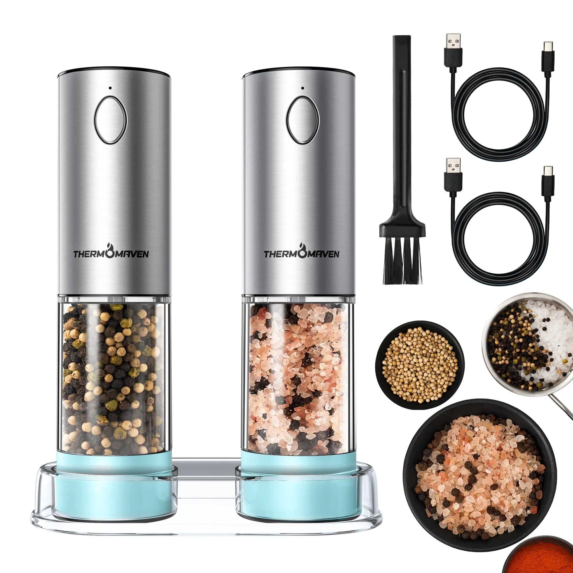 Electric Salt and Pepper Grinder Set, 2.5 Oz Pepper Mill Grinder