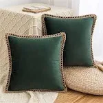 AQOTHES Set of 2 Velvet Decorative Throw Pillow Covers 18x18 inch, Farmhouse Dark Green Throw Pillows for Couch Sofa Bed Home Living Room Decor