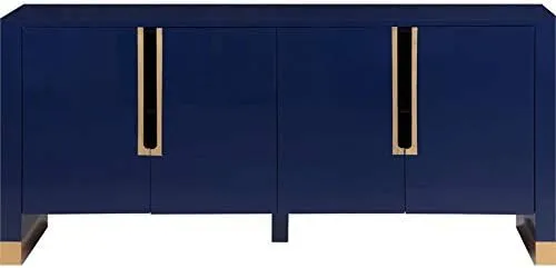 Meridian Furniture Florence Collection Modern | Contemporary Sideboard/Buffet with Gold Finished Base, 68" W x 18" D x 31" H, White Lacquer