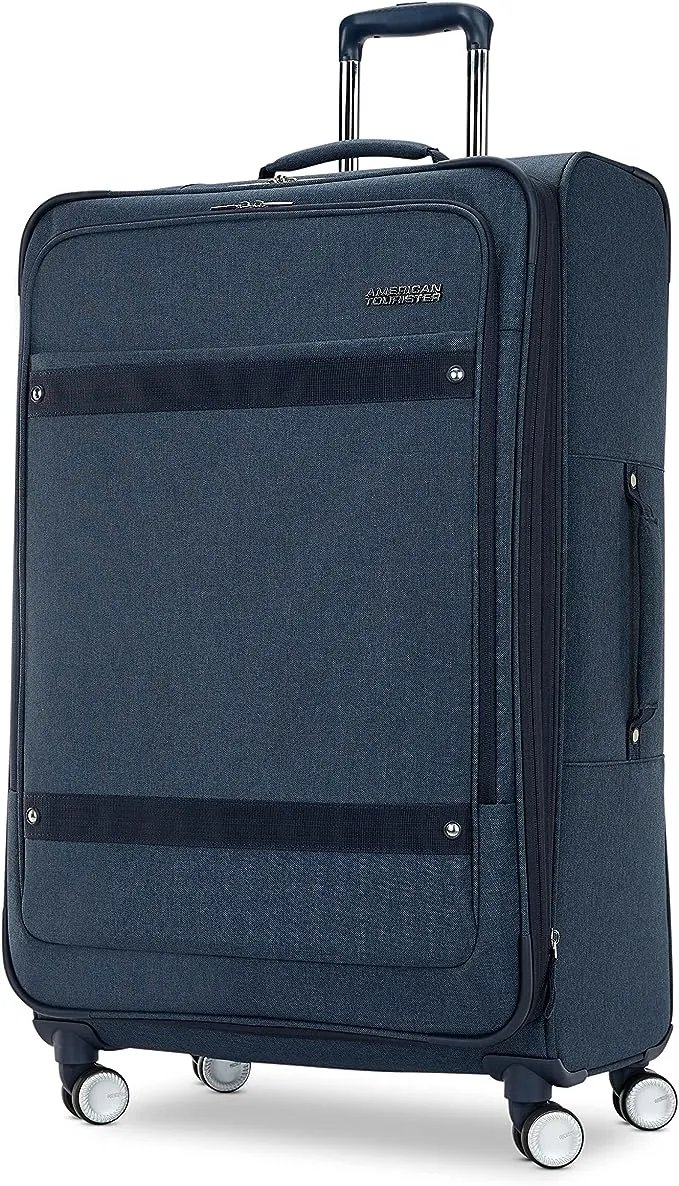 AMERICAN TOURISTER Whim Softside Expandable Luggage with Spinners, Navy Blue, Carry On