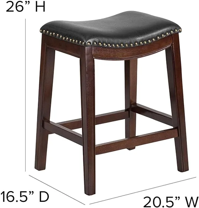 Flash Furniture Alphus 26'' High Backless Cappuccino Wood Counter Height Stool with Black LeatherSoft Saddle Seat