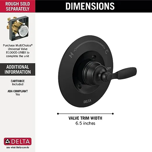 Delta T14032-BL Woodhurst Valve Only Trim - Matte Black