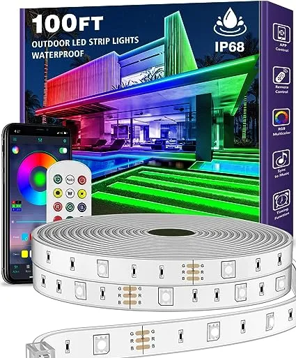 AILBTON 100ft Outdoor LED Strip Lights Waterproof,IP68 Outside Led Light Strips Waterproof with Bluetooth App Remote Control,Music Sync RGB Exterior Led Rope Lights,for Balcony,Deck,Roof,Garden,Pool