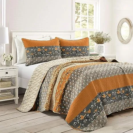 Lush Decor Royal Empire Quilt Striped Pattern Reversible 3 Piece Bedding Set, Fu