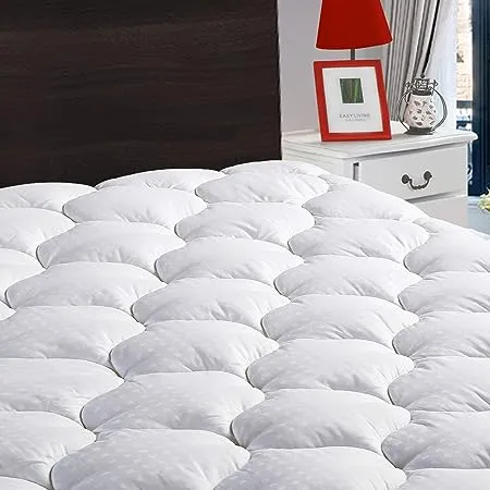 LEISURE TOWN Twin Mattress Pad Cover Cooling Mattress Topper Cotton Top Pillow Top with Snow Down Alternative Fill (8-21 Inch Fitted Deep Pocket) White