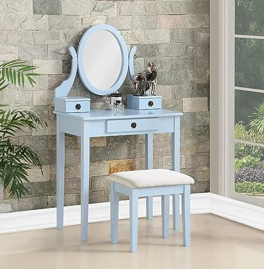 Roundhill Furniture Moniya Wooden Bedroom Vanity and Stool Set