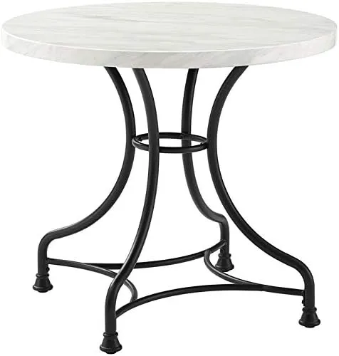 Crosley Furniture Madeleine Round Dining Table, Steel with Faux Marble Top, 32"