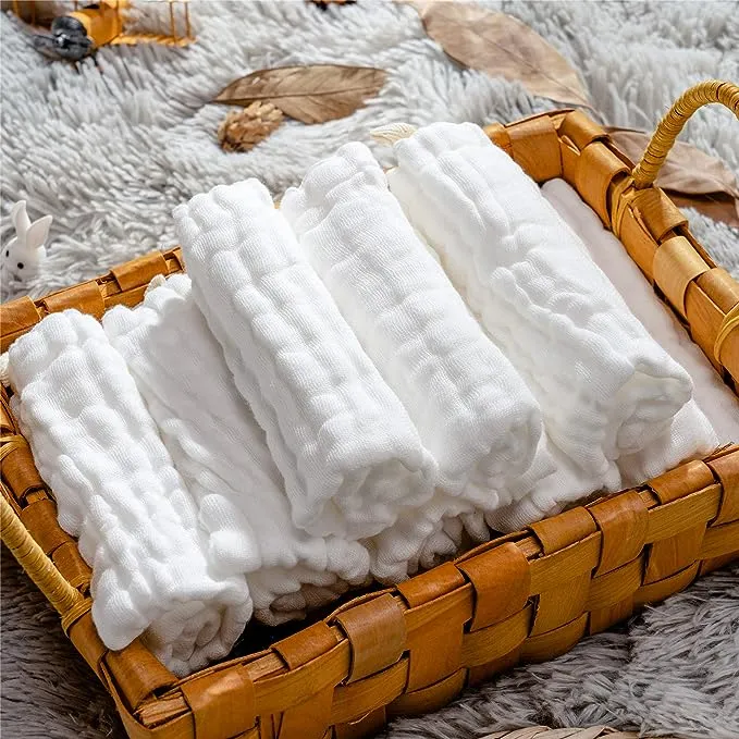 MUKIN Baby Washcloths - Natural Cotton Baby Wipes - Soft Newborn Baby Face Towel for Sensitive Skin- Baby Registry as Shower, 10 Pack 12x12 inches (Multicolored)