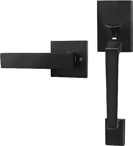 Matte Black Front Door Handle, Single Cylinder Exterior Door Entry Handle wit...