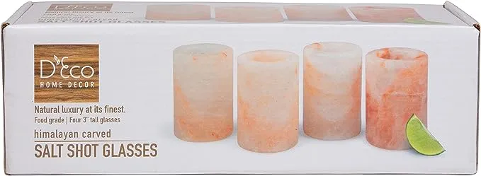 D&#039;eco Himalayan Salt Shot Glasses (4 Pack) - Hand-carved 3&#034; All-natural Pink Sal