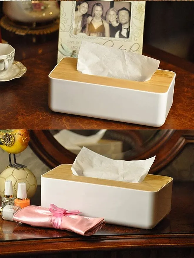 pojah Wood Tissue Box Cover for Disposable Paper Facial Tissues, Wooden Rectangular Tissue Box Holder for Storage On Bathroom Vanity, Bedroom Dresser, Night