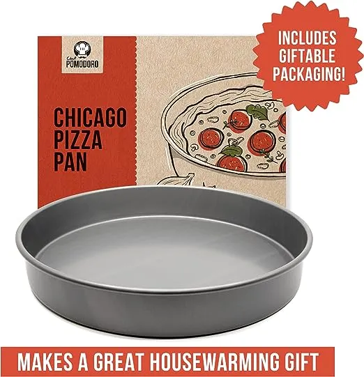 Chef Pomodoro Chicago Deep Dish Pizza Pan, 12-inch, Hard Anodized Aluminum|2663