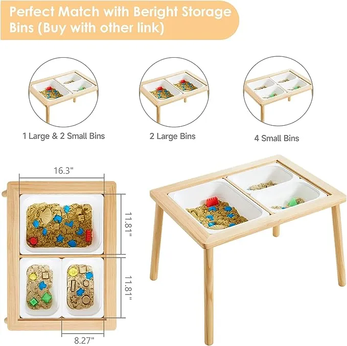 Beright mesa para niños mesa de arena para interiores con 3 contenedores de almacenamiento para niños