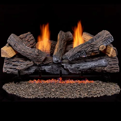 Duluth Forge DLS-24R-1 Dual Fuel Ventless Fireplace Logs Set with Remote Control, Use with Natural Gas or Liquid Propane, 33000 BTU, Berkshire Split Oak, 24 Inches