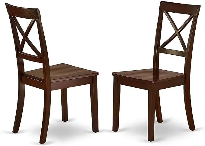 East West Furniture Boston Dining Cross Back Wood Seat Kitchen Chairs, Set of 2, Mahogany