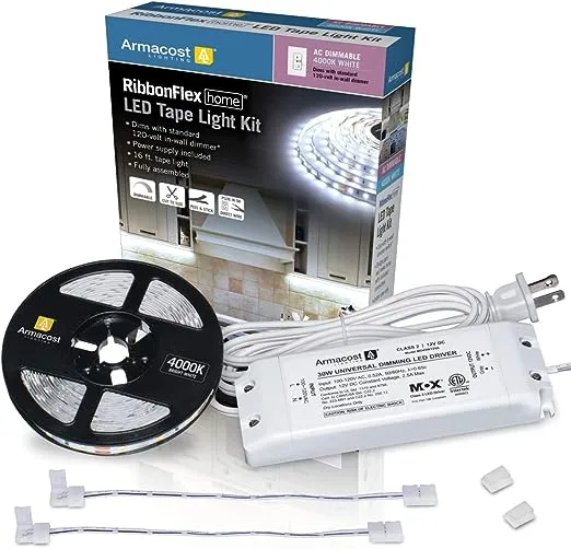 Armacost Lighting 425502 RibbonFlex (5m) Home AC Dimmable Bright White LED Tape Light Kit 4000K