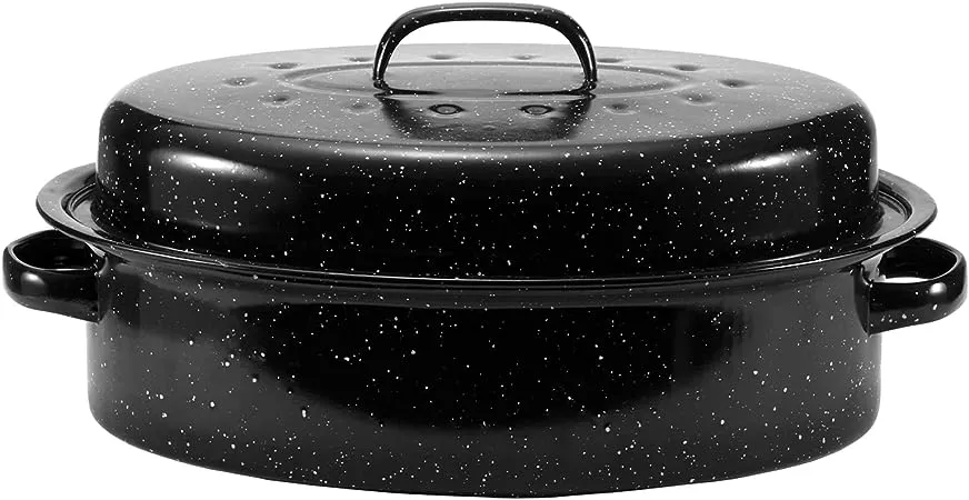 15.7&#034; Enameled Oval Roaster with Domed Lid - For Turkey, Chicken, Ham, Dishwa...