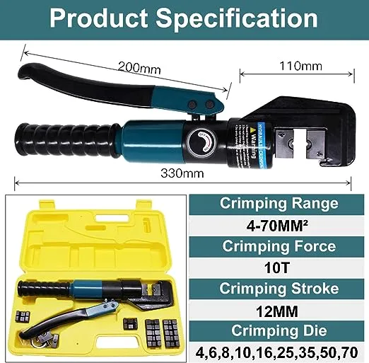 BLIKA 10 Ton Hydraulic Crimping Tool and Cable Cutter, Hydraulic Wire Battery Cable Lug Terminal Crimper Crimping Tool with 11 Dies, Wire Swaging Tool for 1/8" to 3/16" Cable Railing Hardware