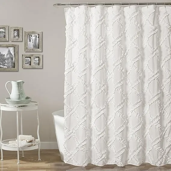 Lush Decor Ruffle Diamond Shower Curtain - White