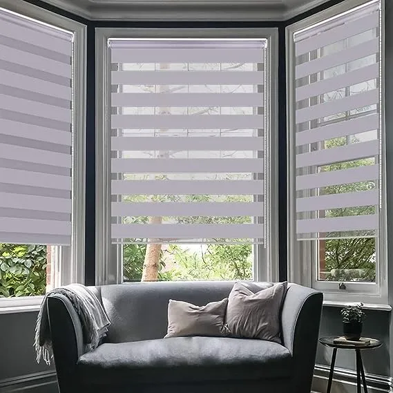 LUCKUP Horizontal Window Shade Blind Zebra Dual Roller Blinds Day and Night Blinds Curtains，Easy to Install 41.3" x 59" Grey