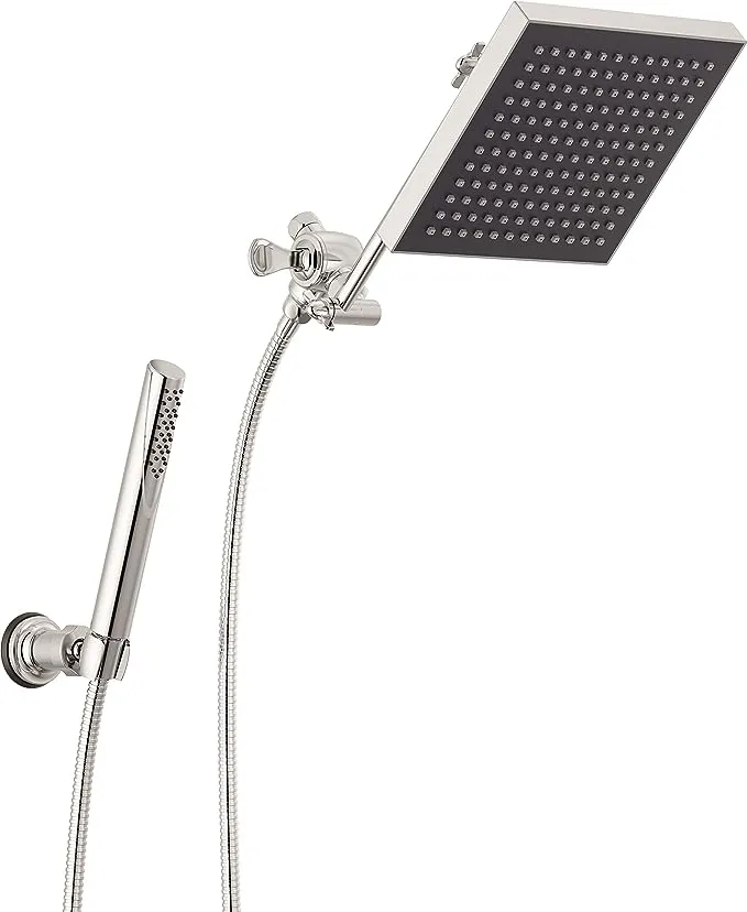 Delta Faucet Single-Spray Rain Shower Head Brushed Nickel, Rainfall Shower Head, Square Shower Head, Brushed Nickel Rainfall Shower Head, Delta Rain Shower Metal Shower Head, Stainless RP50841-SS, 2,5