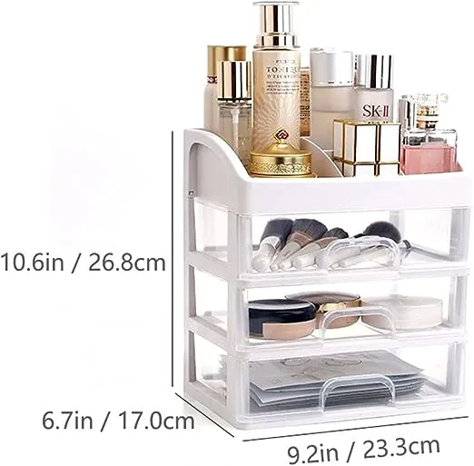 Makeup Organizer with 3 Drawers, Cosmetic Display Cases, Makeup Storage Box (3 Drawers)