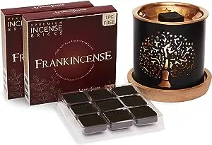 Aromafume Frankincense Incense Bricks & Tree of Life Exotic Burner 2 Trays x 9 Bricks | Boswellia Carterii & Boswellia Serrata Extract, Native to