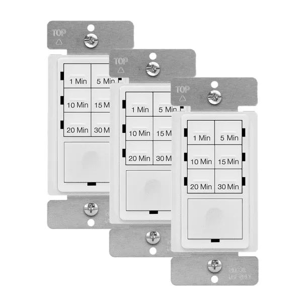 Enerlites 15 Amp 30-Minute Indoor In-Wall Push Button Countdown Timer Switch with Wall Plates, White (3-pack)
