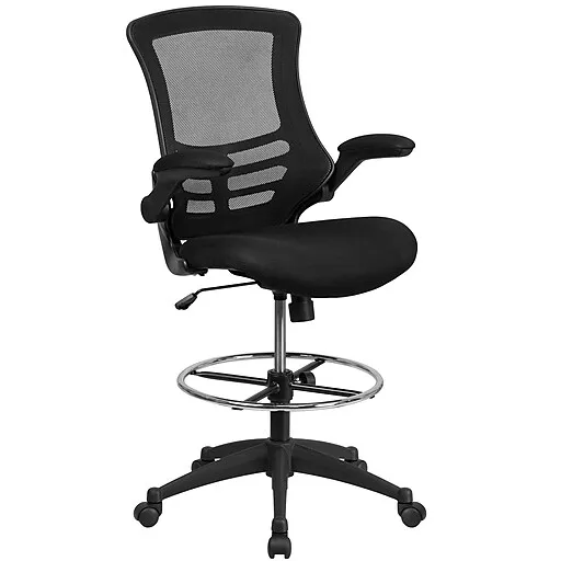 Flash Furniture Mid Back Mesh Ergonomic Drafting Chair with Adjustable Foot Ring and Flip Up Arms