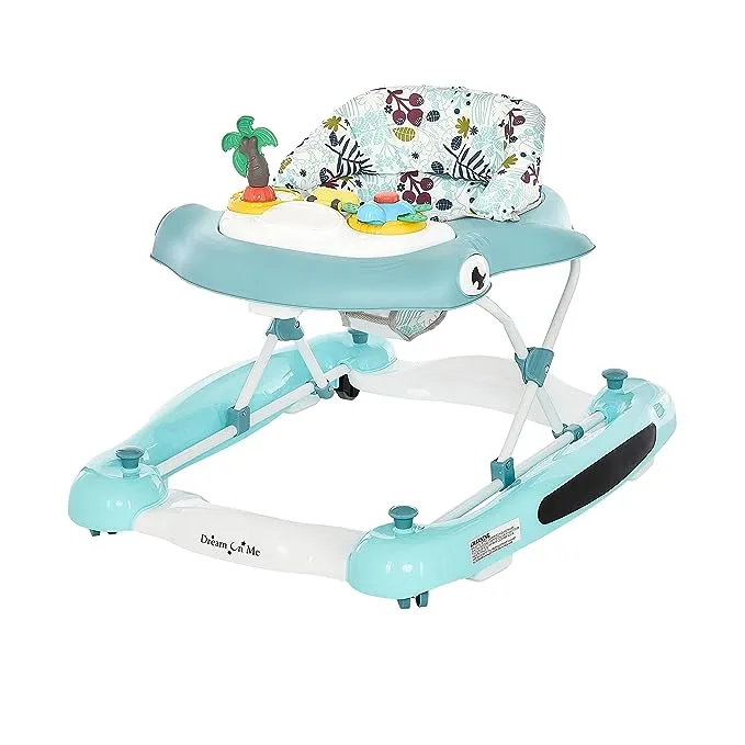 Dream on Me 2-in-1 Aloha Fun Baby Walker in Blue, Easily Convertible Baby Walker, Adjustable Three Position Height Settings, Easy to Fold and Store