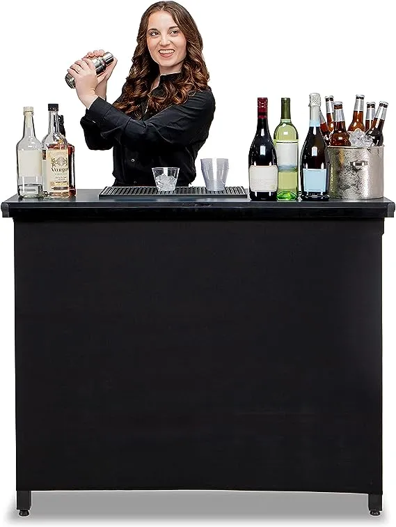 GoBar PRO Commercial Grade Portable Bar Table - Mobile Bartender Station for Events - Includes Black Skirt and Carry Case - Standard or LED, 45 x 18 x 38