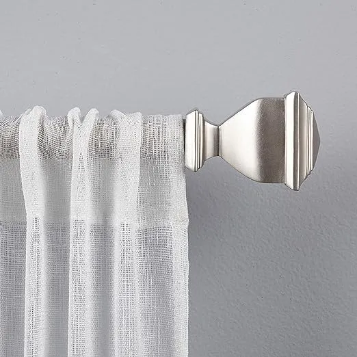 Exclusive Home Napoleon 1" Curtain Rod and Coordinating Finial Set, Matte Silver, Adjustable 36"