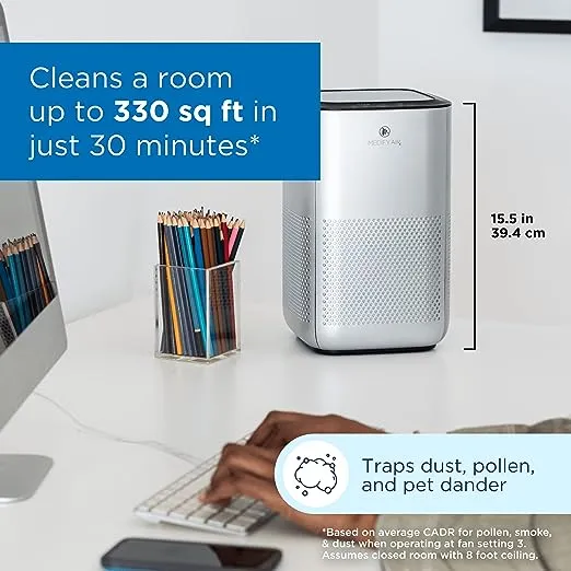 Medify Air MA-15 Air Purifier with H13 True HEPA Filter | 330 sq ft Coverage | for Allergens, Wildfire Smoke, Dust, Odors, Pollen, Pet Dander | Quiet 99.9% Removal to 0.1 Microns | Silver, 1-PackMedify Air MA-15 Air Purifier with H13 True HEPA Filter |…