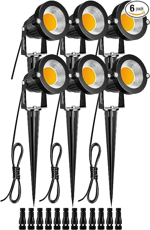 ZUCKEO Low Voltage Landscape Lights 5W LED Landscape Lighting 12V 24V Outdoor Spotlights Waterproof Garden Decorative Landscaping Warm White Lights for Patio Garden Pathway Floor Yard Decor(6 Pack)