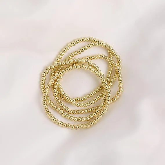 Elegance 11 designs 14K Gold Plated Bead Ball Bracelet Stretchable Elastic Gold Beaded Bracelets for Women