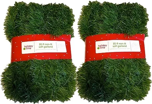 Holiday Time 50 Foot Non-Lit Green Holiday Soft Garland (Pack of 2)