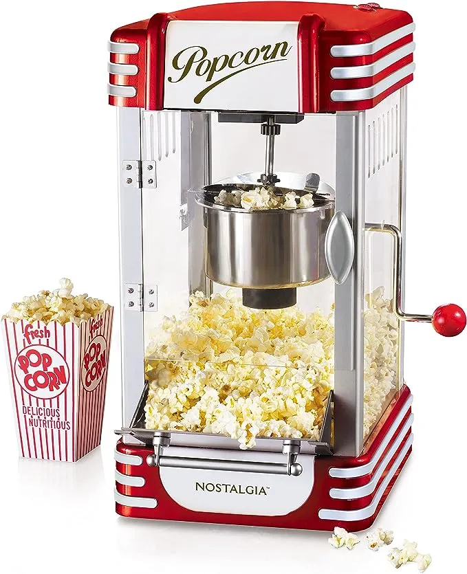 Nostalgia Popcorn Maker Machine - Professional Table-Top With 2.5 Oz Kettle Makes Up to 10 Cups - Vintage Popcorn Machine Movie Theater Style - Red & White