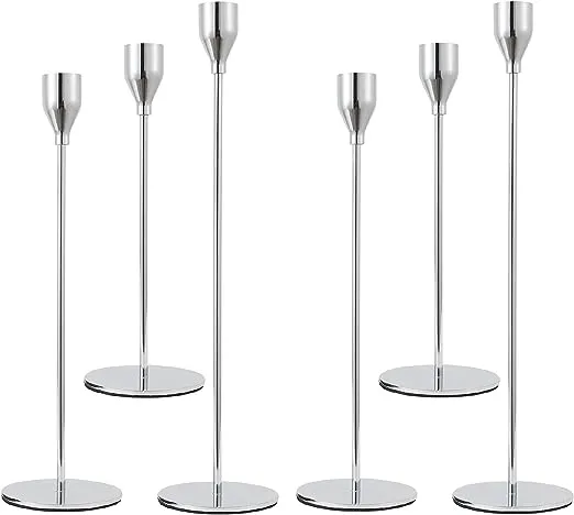 Anndason Set of 6 Silver Candlestick Holders Silver Candle Holder Taper Candle Holders Candle Holders Decorative Candlestick Holder for Home Decor, Wedding, Dinning, Party, Anniversary (Silver)