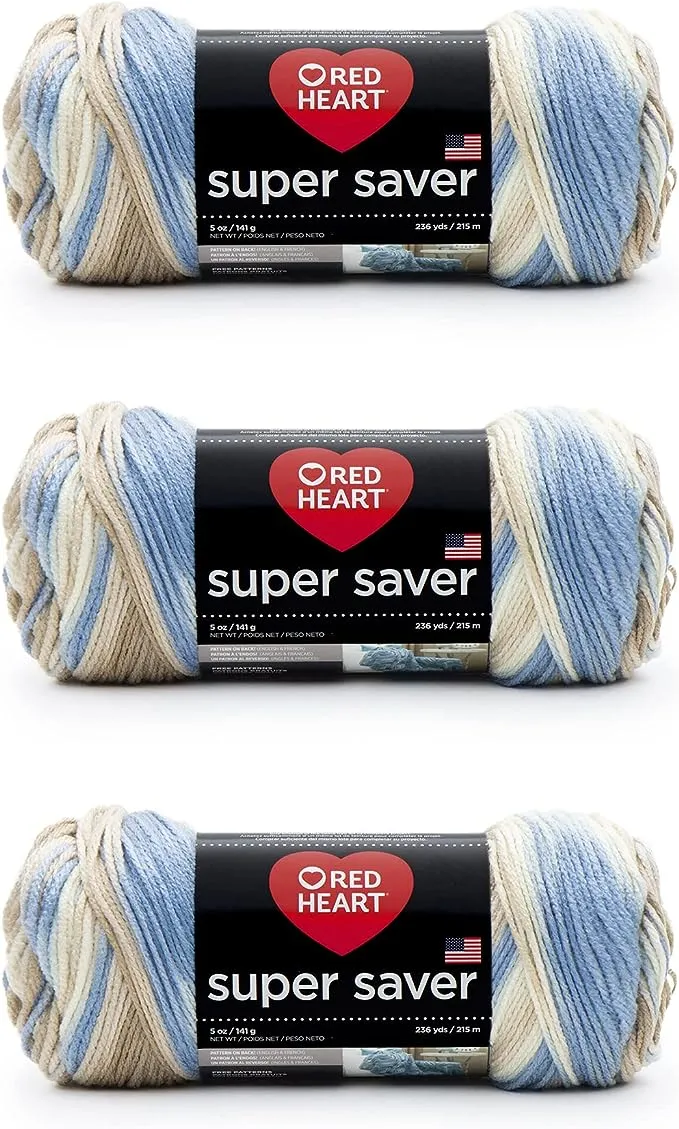 Red Heart Super Saver Yarn, 3 Pack, Mirage 3 Count