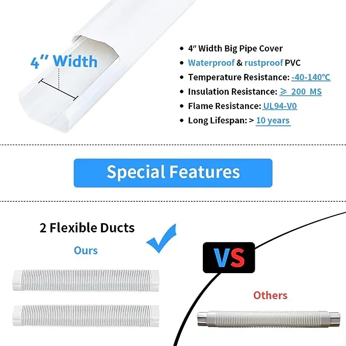 Cestluck 4'' 17 Ft PVC Decorative Pipe Line Cover Kit for Ductless Mini Split Air Conditioner-Full Set, No Other Parts NeededCestluck 4'' 17 Ft PVC Decorative Pipe Line Cover K…