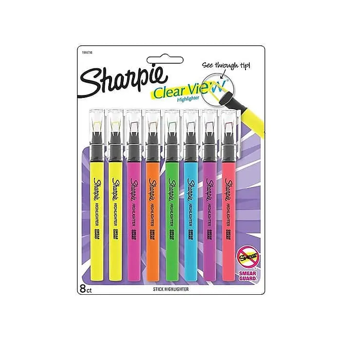 Sharpie Clear View Highlighter, Chisel Tip, Assorted, 8/Pack (1966798/2128218)