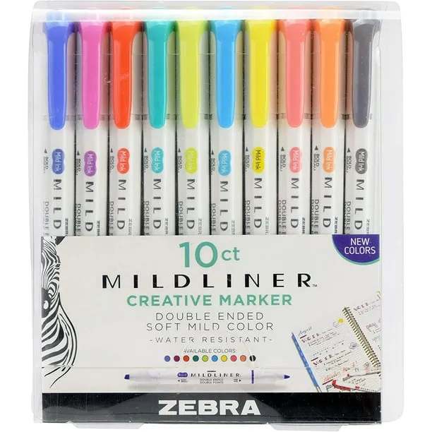 Zebra Pen Mildliner Double Ended Highlighter Set, Broad and Fine Point Tips, Assorted Refresh and Friendly Ink Colors, 10-Pack