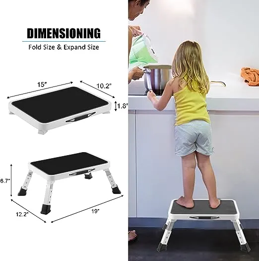 Adjustable Folding Step Stool with Non-Slip Platform