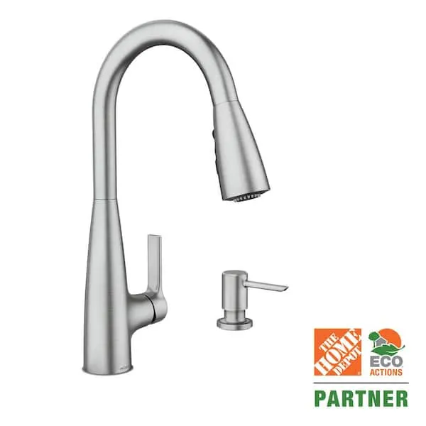 Moen Haelyn Spot Resist Stainless Touchless Single-Handle Pull-Down Sprayer Kitchen Faucet with Soap Dispenser, Features Power Clean for a Faster Wash, 87627EWSRS